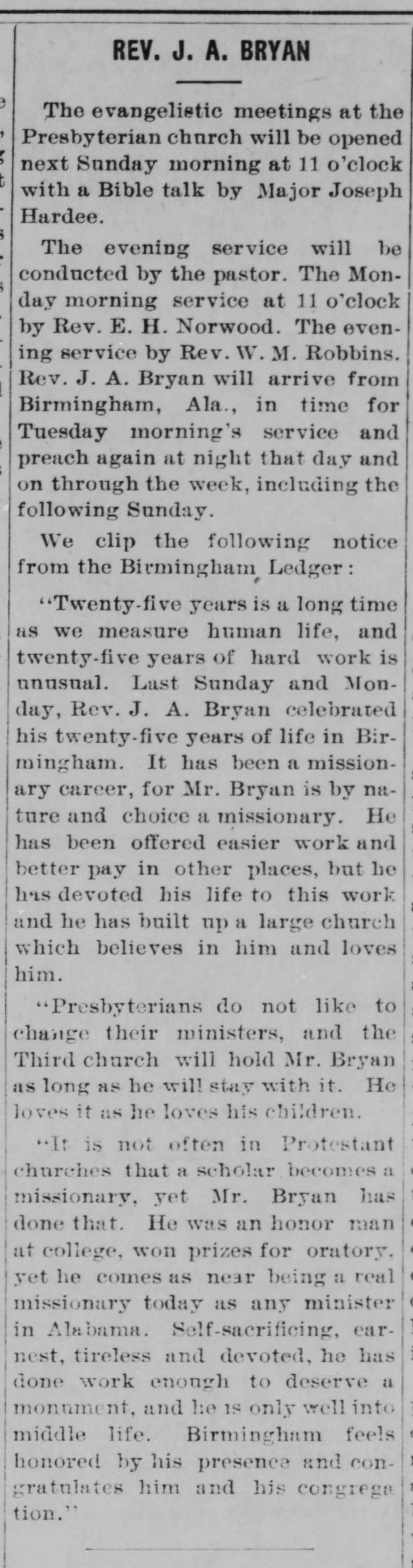 Rev. J.A. Bryan